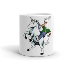BJNC ceramic mug featuring the unicorn rider crest